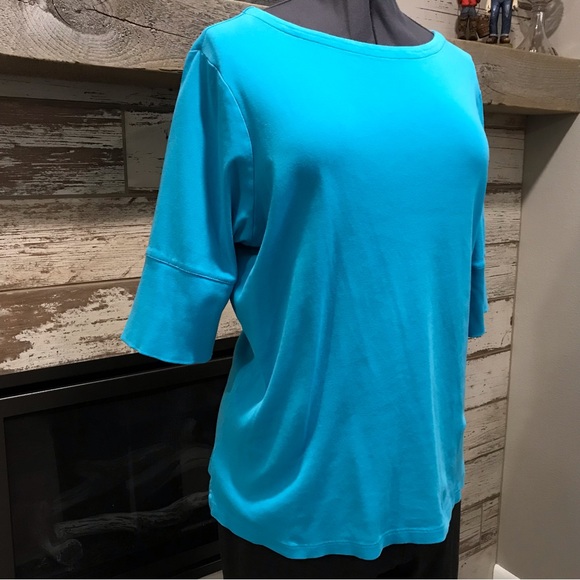 CJ Banks Teal Knit Top, 2X, 3/4 Sleeve - Picture 2 of 9